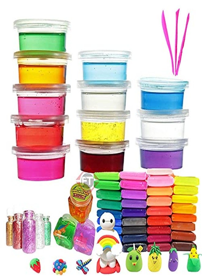 Firstly Traders DIY Slime Kit with 12 Crystal Slime,3 Toy Slime and 24 Air Dry Clay Combo with Free Glitter and Modelling Tools for Kids Boys and Girls Age 3+ Years Surprise Gift for Him Her - Image 1